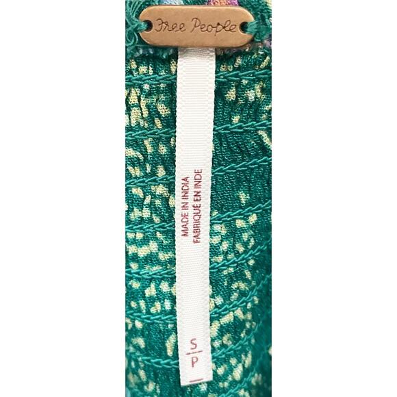 Free People Womens Endless Summer Picnic Printed Smocked Mini Dress Green Floral - Picture 9 of 11